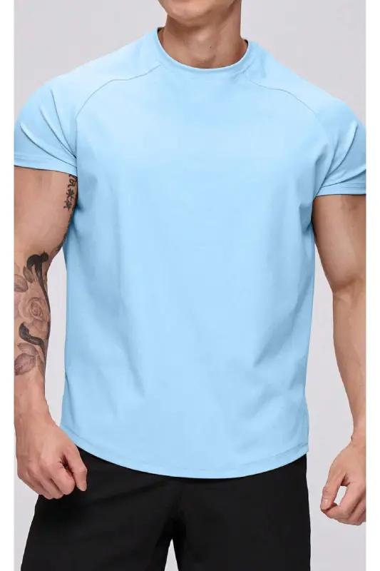 Ghassy Co. Men's Running Sports Raglan Oval Cut Jersey T-shirt - LIGHT BLUE - 3