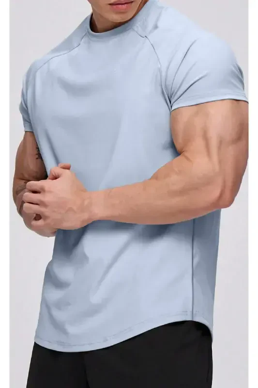 Ghassy Co. Men's Running Sports Raglan Oval Cut Jersey T-shirt-LIGHT GRAY - 1