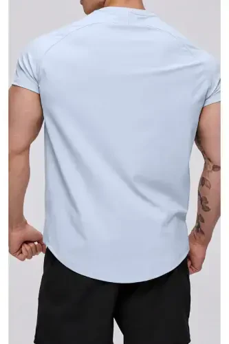 Ghassy Co. Men's Running Sports Raglan Oval Cut Jersey T-shirt-LIGHT GRAY - 2