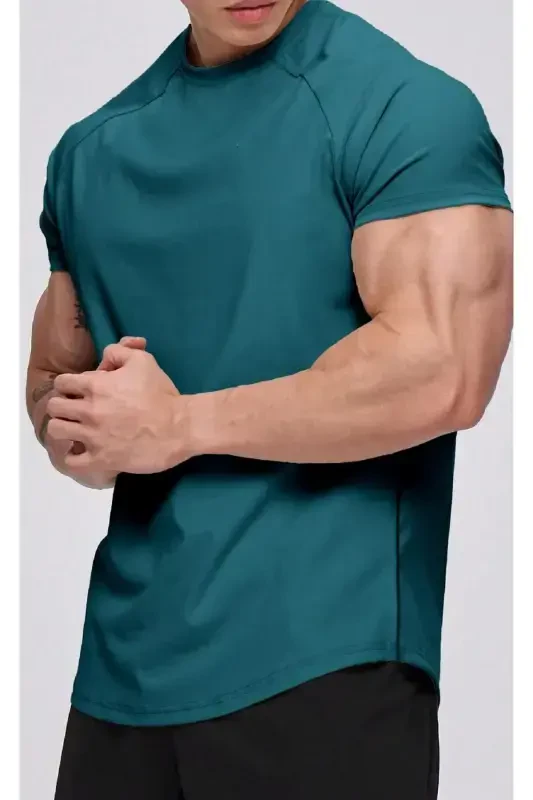 Ghassy Co. Men's Running Sports Raglan Oval Cut Jersey T-shirt-Petrol Blue - GHASSY CO