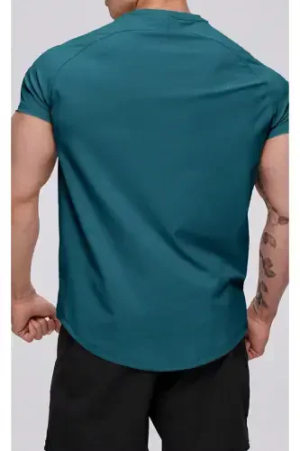 Ghassy Co. Men's Running Sports Raglan Oval Cut Jersey T-shirt-Petrol Blue - GHASSY CO (1)