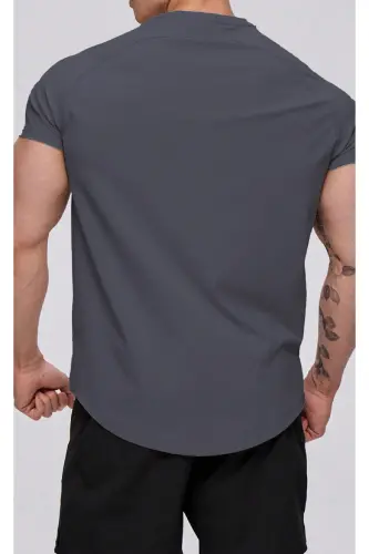 Ghassy Co. Men's Running Sports Raglan Oval Cut Jersey T-shirt-SMOKE - 3