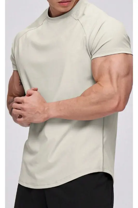 Ghassy Co. Men's Running Sports Raglan Oval Cut Jersey T-shirt-STONE - 1