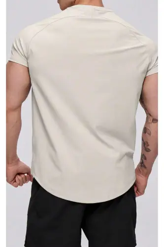 Ghassy Co. Men's Running Sports Raglan Oval Cut Jersey T-shirt-STONE - GHASSY CO (1)