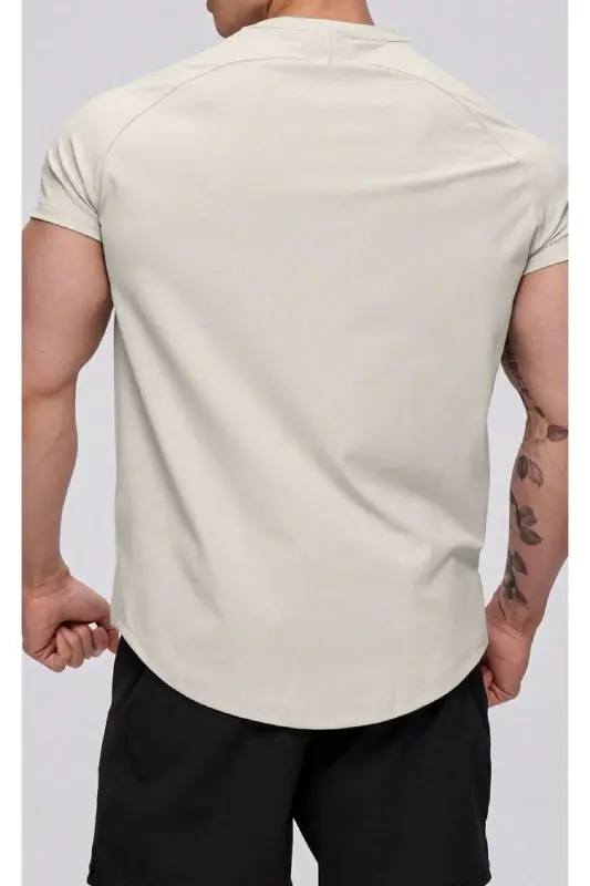 Ghassy Co. Men's Running Sports Raglan Oval Cut Jersey T-shirt-STONE - 2