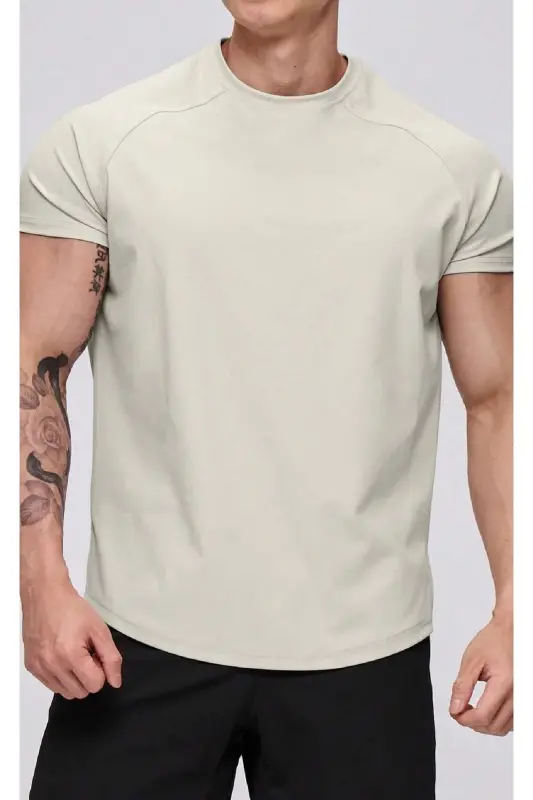 Ghassy Co. Men's Running Sports Raglan Oval Cut Jersey T-shirt-STONE - 3