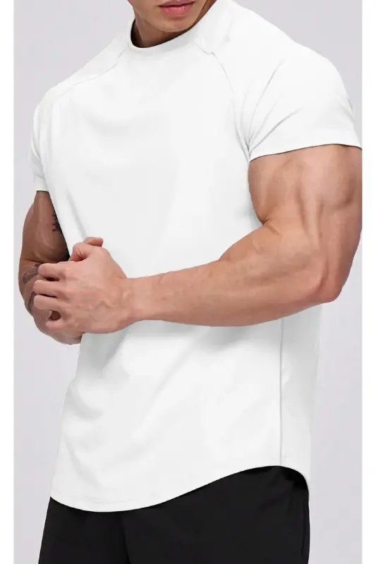Ghassy Co. Men's Running Sports Raglan Oval Cut Jersey T-shirt-WHITE - 1