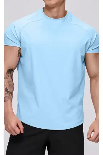 Ghassy Co. Мужская беговая спортивная футболка реглан овального кроя из трикотажа - СВЕТЛО-СИНИЙ - 3