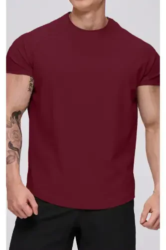 Ghassy Co. Мужская спортивная беговая футболка реглан овального кроя из трикотажа - БОРДО - 3