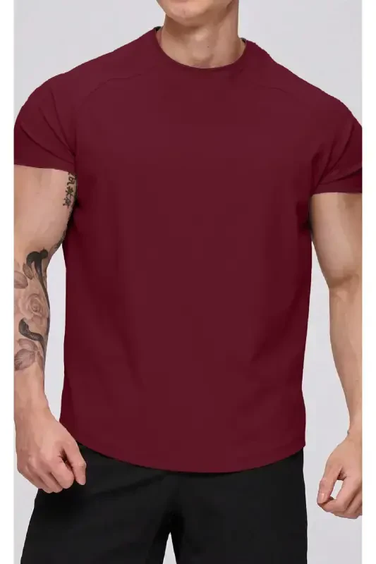 Ghassy Co. Мужская спортивная беговая футболка реглан овального кроя из трикотажа - БОРДО - 3