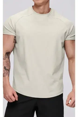 Ghassy Co. Мужская спортивная футболка реглан с овальным вырезом из трикотажа для бега – СЕРЫЙ - 3