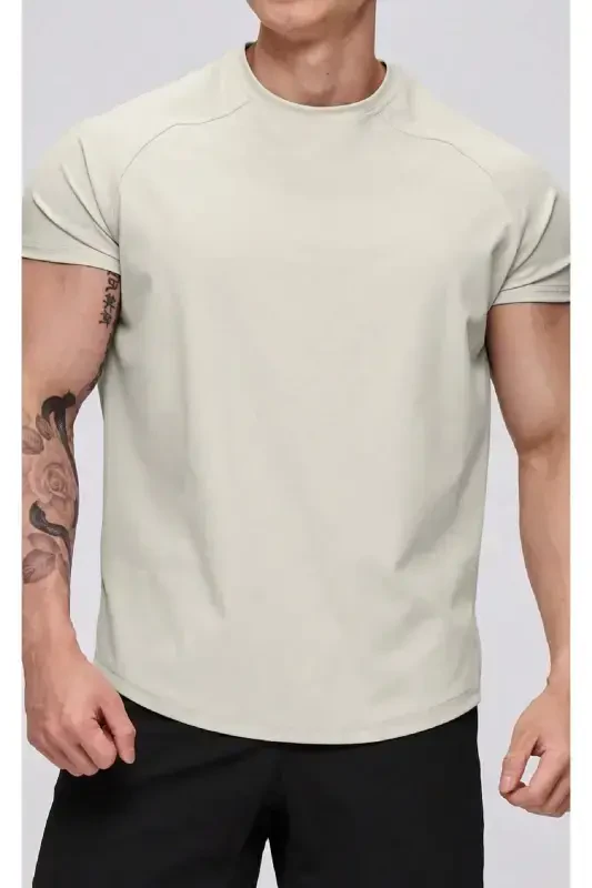 Ghassy Co. Мужская спортивная футболка реглан с овальным вырезом из трикотажа для бега – СЕРЫЙ - 3