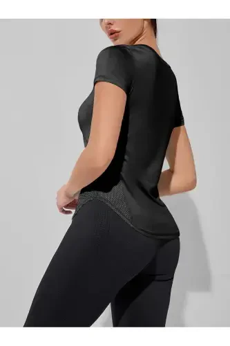 Ghassy Co. Women's Dry Fit Running Yoga Quick Dry Moisture Wicking Mesh Side Breathable Sports T-shi-BLACK - 5