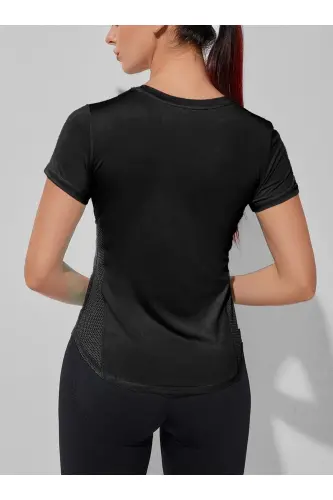 Ghassy Co. Women's Dry Fit Running Yoga Quick Dry Moisture Wicking Mesh Side Breathable Sports T-shi-BLACK - 6