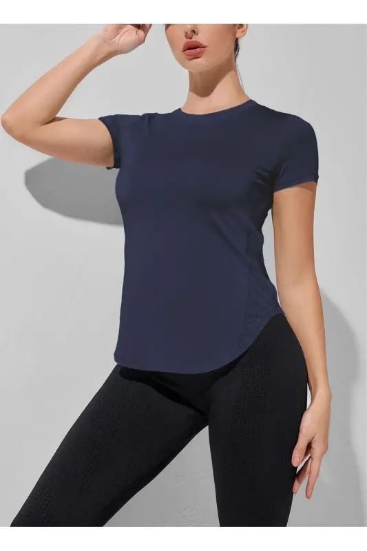 Ghassy Co. Women's Dry Fit Running Yoga Quick Dry Moisture Wicking Mesh Side Breathable Sports T-shi-NAVY - 1