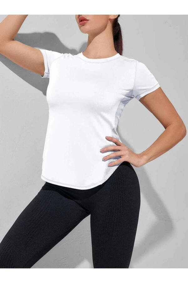 Ghassy Co. Женская спортивная футболка для бега и йоги Dry Fit с быстросохнущей влагоотводящей сетчатой ​​боковой вставкой для вентиляции - 10