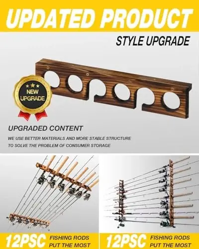 Ghosthorn Holds Up to 12 Rods Fishing Pole Rod Racks Wall or Ceiling Mounted Fishing Pole Rod Holders for Garage Storage Organizer Fishing Gear Equipment for Men Women - 2