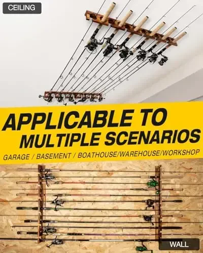 Ghosthorn 18 tagacha удочкани ушлаб туради, девор ёки шифтга ўрнатиладиган удочкалар учун стеллажлар, гараж омборхонаси органайзери балиқ овлаш анжомлари эркаклар ва аёллар учун - 6