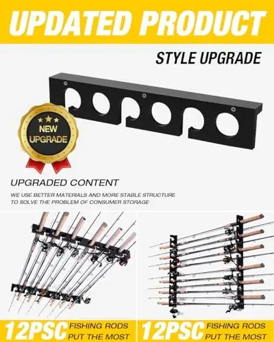 Ghosthorn Fishing Pole Rod Racks Wall or Ceiling Mounted Fishing Pole Rod Holders for Garage Storage Organizer Fishing Gear Equipment for Men Women - 3