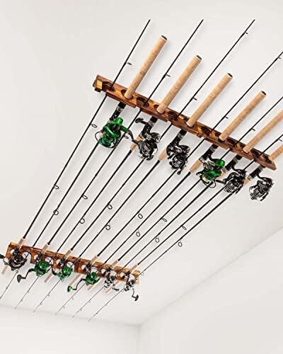 Ghosthorn Holds Up to 12 Rods Fishing Pole Rod Racks Wall or Ceiling Mounted Fishing Pole Rod Holders for Garage Storage Organizer Fishing Gear Equipment Gifts for Men Women - 11