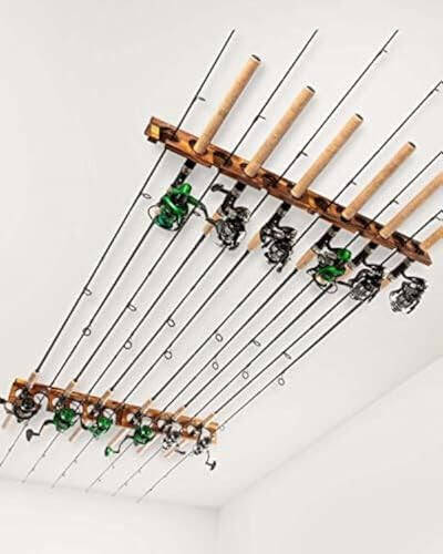 Ghosthorn Holds Up to 12 Rods Fishing Pole Rod Racks Wall or Ceiling Mounted Fishing Pole Rod Holders for Garage Storage Organizer Fishing Gear Equipment Gifts for Men Women - 1