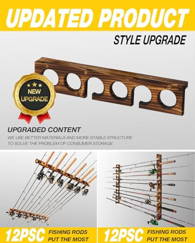 Ghosthorn Holds Up to 12 Rods Fishing Pole Rod Racks Wall or Ceiling Mounted Fishing Pole Rod Holders for Garage Storage Organizer Fishing Gear Equipment Gifts for Men Women - 8