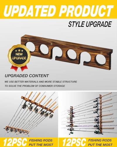 Ghosthorn Holds Up to 12 Rods Fishing Pole Rod Racks Wall or Ceiling Mounted Fishing Pole Rod Holders for Garage Storage Organizer Fishing Gear Equipment Gifts for Men Women - 4