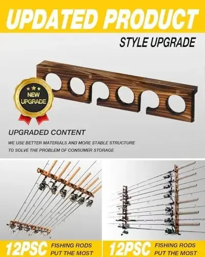 Ghosthorn Holds Up to 18 Rods Fishing Pole Rod Racks Wall or Ceiling Mounted Fishing Pole Rod Holders for Garage Storage Organizer Fishing Gear Equipmen for Men Women - 3