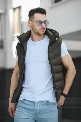 Giaco Slim Fit Капюшон Водонепроницаемый Пуховик Мужской Жилет - ХАКИ - 3