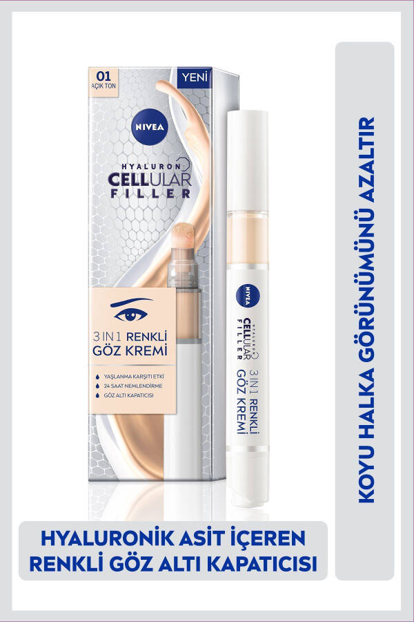 Gialuron Cellular Filler 3 ta 1 da Rangli Ochqir Tonli Ko'zga Mo'ljallangan Krem 4 ml, Ko'z Ostidan Yashirish Vositasi - 17