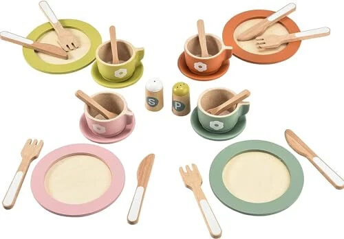Giant Bean 27PCS Wooden Toy Plates and Dishes for Kitchen Set, Montessori Kitchen Toys for Girls and Boys, Wooden Play Kitchen Accessories - 15