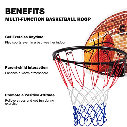 Giantex Basketball Hoop for Door, 29 X 20 Inch Hanging Basketball Board with Net, Indoor Outdoor Wall Mount Basketball Hoop for Kids Adults Teens Family Games Home Office Door - 3