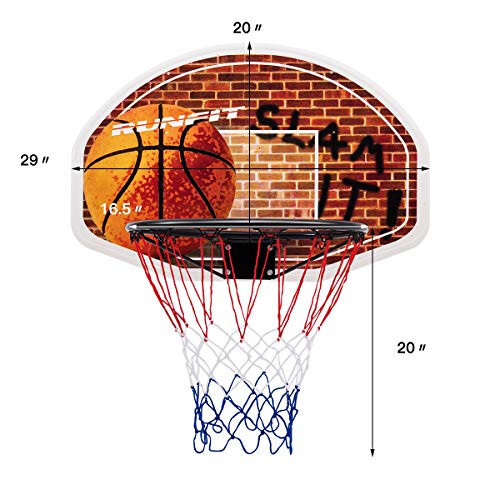 Giantex Eshik uchun Basketbol Halqasi, 29 X 20 Dyuym Osilgan Basketbol Taxtasi To'r bilan, Ichki Tashqi Devorga O'rnatilgan Basketbol Halqasi Bolalar Kattalar O'smirlar Oila O'yinlari Uy Ofis Eshik - 6