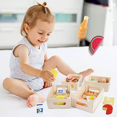 Food Groups - Wooden Play Food Sets, Pretend Play Kitchen Toys, Toy Food Accessories for Toddlers 1-3, Wood Play Fake Food for 1 2 3 Year Old Boys Girls Birthday Gift - 22