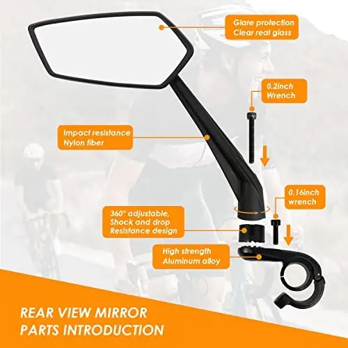 Arkham Bike Mirror for Handlebar Adjustable Bicycle Rear View Mirror 360 Rotatable, HD Glass Bicycle Mirror Shakeproof, Easy Installation,Wide View Angle, Essential Bike Tool for All Bicyclists,Left - 2