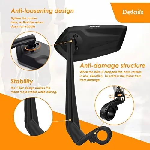 Arkham Bike Mirror for Handlebar Adjustable Bicycle Rear View Mirror 360 Rotatable, HD Glass Bicycle Mirror Shakeproof, Easy Installation,Wide View Angle, Essential Bike Tool for All Bicyclists,Left - 3