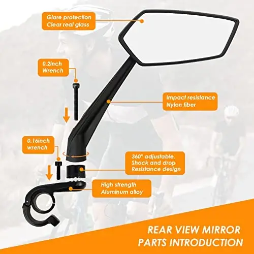 Arkham Bike Mirror for Handlebar Adjustable Bicycle Rear View Mirror 360 Rotatable, HD Glass Bicycle Mirror Shakeproof, Easy Installation,Wide View Angle, Essential Bike Tool for All Bicyclists,Right - 2