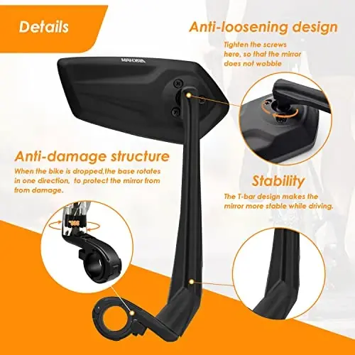 Arkham Bike Mirror for Handlebar Adjustable Bicycle Rear View Mirror 360 Rotatable, HD Glass Bicycle Mirror Shakeproof, Easy Installation,Wide View Angle, Essential Bike Tool for All Bicyclists,Right - 3