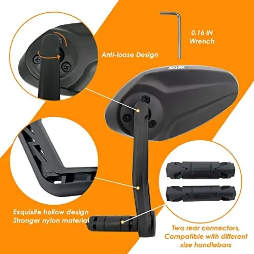 Gidon için Arkham Bisiklet Aynası HD Bar Sonu Bisiklet Aynası Gidon Dikiz Aynası Çok Açılı Ayarlanabilir, E-Bisiklet Evrensel için Kalınlaştırılmış Otomobil Sınıfı Cam (Oval Tek) - 2