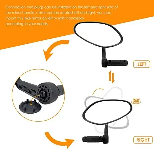 Arkham Bike Mirror for Handlebar HD Bar End Bicycle Mirror Thickened Auto-Grade Glass for Handlebar Rearview Mirror Multi-Angle Adjustable, E-Bike Universal(Oval Single) - 5
