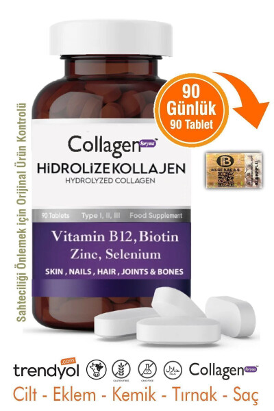 Gidroliz qilingan Kollagen 123-turi Biotin - Keratin - Sink - Foliy kislotasi - Selen - B12 Vitamini 1200mg 90 tablet - 18