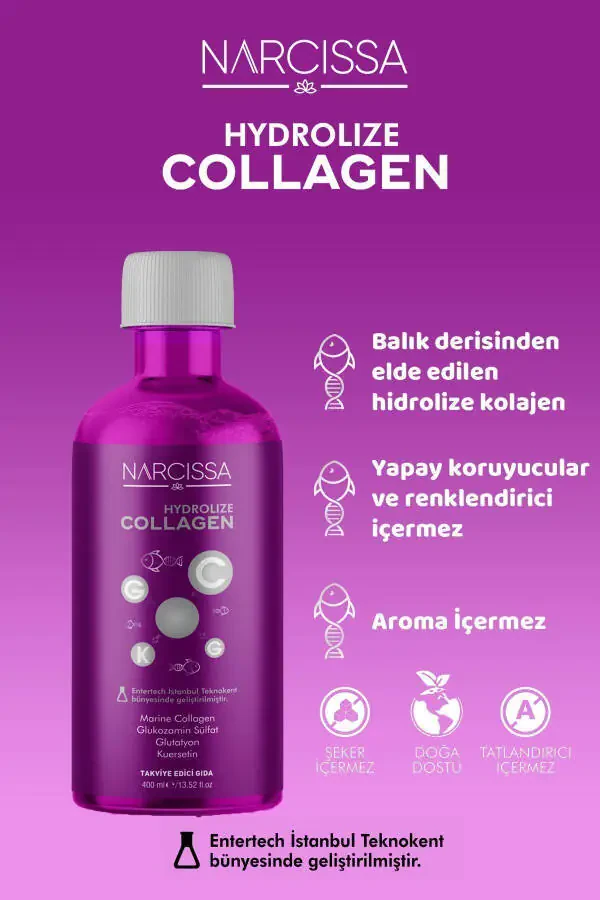 Gidrolizlangan Kollagen - 100% Sof To'ng'iz Kollageni, Gidrolizlangan Peptidlarni O'z Ichiga Olgan Suyuq Kollagen 400ML - 2