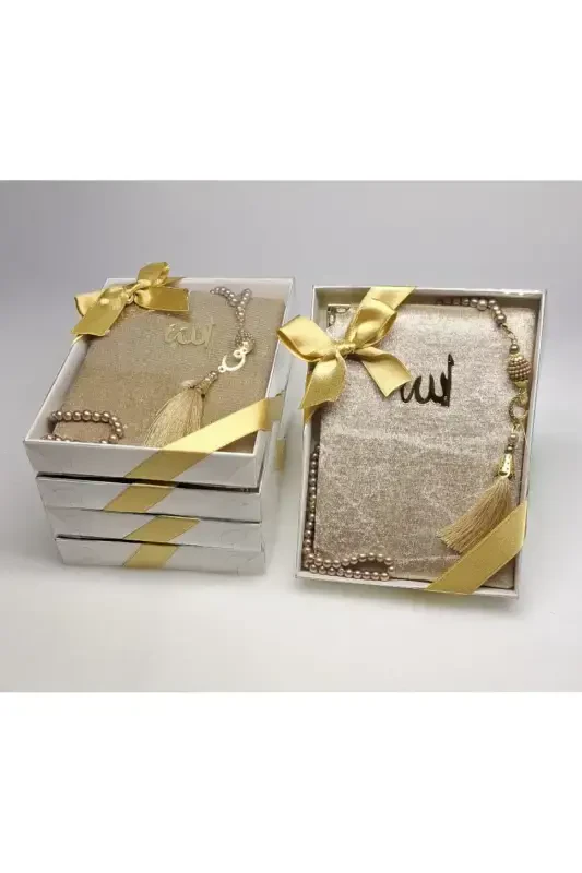 Gift 5 Pieces Yasin-i Sharif and Rosary Set As Mawlid Gift Circumcision Gift-gold - LIFESTYLING