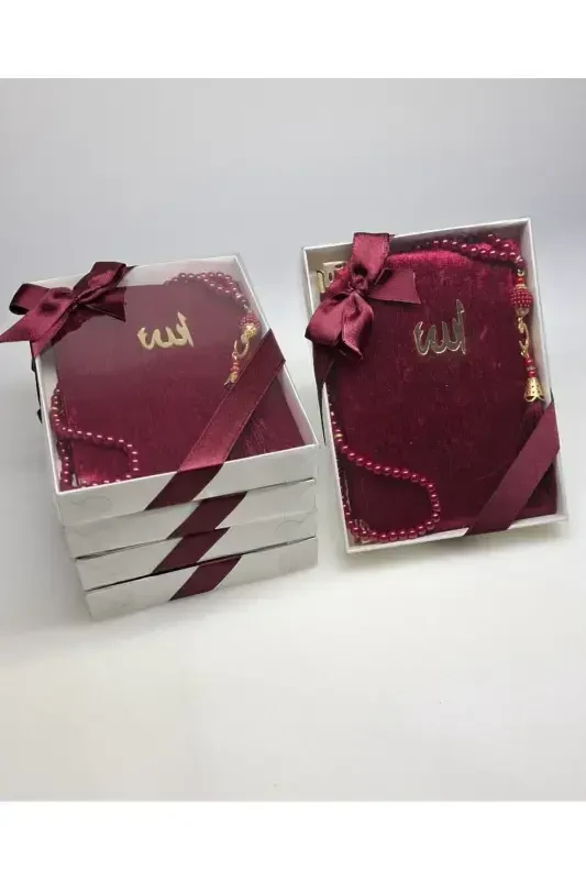 Gift 5 Pieces Yasin-i Sharif and Rosary Set in the Form of Mawlid Gift Circumcision Gift-burgundy - 1