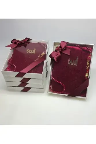 Gift 5 Pieces Yasin-i Sharif and Rosary Set in the Form of Mawlid Gift Circumcision Gift-burgundy - 2
