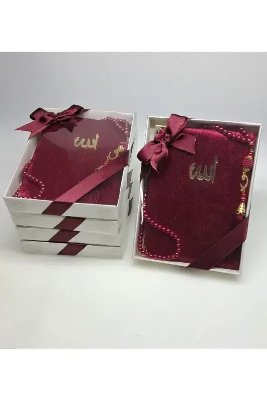 Gift 5 Pieces Yasin-i Sharif and Rosary Set in the Form of Mawlid Gift Circumcision Gift-burgundy - 2