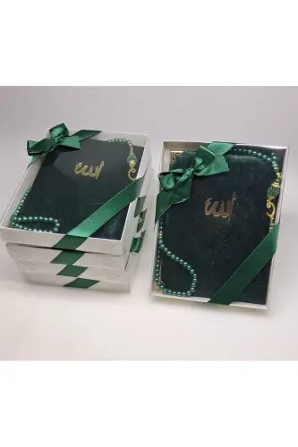 Gift 5 Pieces Yasin-i Sharif and Rosary Set in the Form of Mawlid Gift Circumcision Gift-Green 