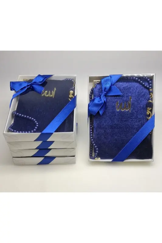Gift 5 Pieces Yasin-i Sharif and Rosary Set in The Form of Mawlid Gift Circumcision Gift-navy blue - 1