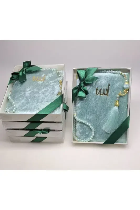 Gift 5 Pieces Yasin-i Sharif And Rosary Set Mevlid Gift Circumcision Gift-water green - LIFESTYLING