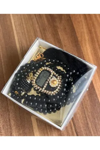 Gift Black Zikirmatik And Pearl Rosary Set-Black 